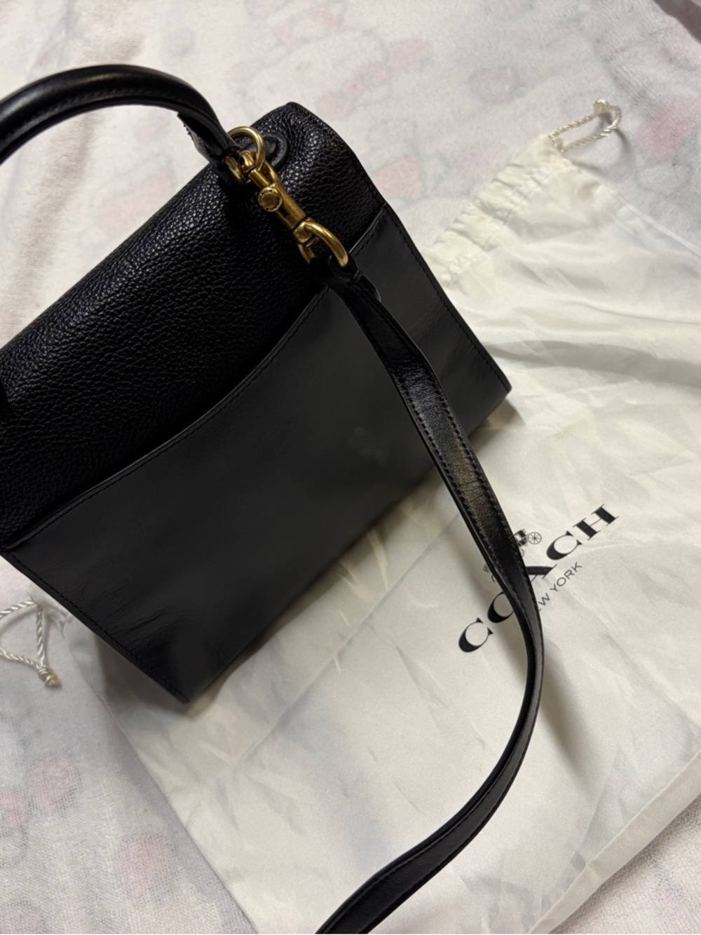 Coach Black Leather Top Handle Satchel with Gold Hardware - Picture 3 of 7